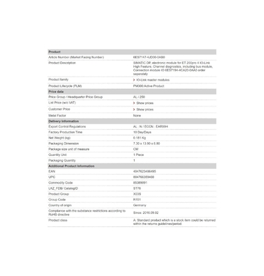 High Feature Channel Diagnostics für 6ES7147-4JD00-0AB0 Busmodul 4 IO-Link-Schnittstelle