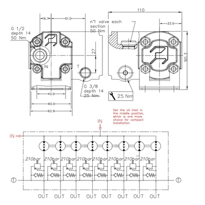 8-Wege-hydraulischer Strömungsverteiler mit 8-Druck-Drei-Wege-Kugelventilen und Manifoldblock